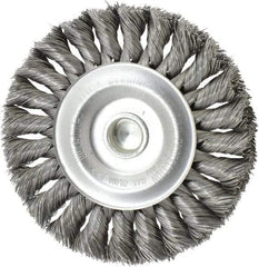 Weiler - 4" OD, 1/4" Shank Diam, Knotted Steel Wheel Brush - 1/2" Face Width, 7/8" Trim Length, 0.0118" Filament Diam, 20,000 RPM - Industrial Tool & Supply