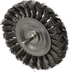 Weiler - 4" OD, 1/4" Shank Diam, Knotted Steel Wheel Brush - 1/2" Face Width, 7/8" Trim Length, 0.014" Filament Diam, 20,000 RPM - Industrial Tool & Supply