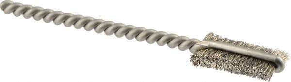 Weiler - 1/4" Diam Flat Stainless Steel Tube Brush - 0.005" Filament Diam, 9/16" Brush Length, 2-1/8" OAL, 3/32" Diam Shank - Industrial Tool & Supply