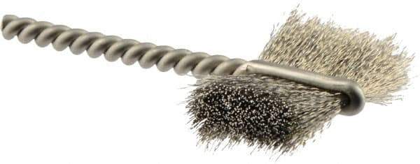 Weiler - 1" Diam Flat Stainless Steel Tube Brush - 0.005" Filament Diam, 5/8" Brush Length, 2-1/4" OAL, 1/8" Diam Shank - Industrial Tool & Supply