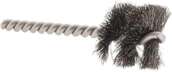 Weiler - 1-1/8" Diam Helical Steel Tube Brush - 0.008" Filament Diam, 1" Brush Length, 3-1/2" OAL, 1/4" Diam Stainless Steel Shank - Industrial Tool & Supply