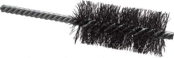 Weiler - 1-1/4" Diam Helical Steel Tube Brush - Double Spiral, 0.0104" Filament Diam, 2-1/2" Brush Length, 5-1/2" OAL, 1/4" Diam Shank - Industrial Tool & Supply
