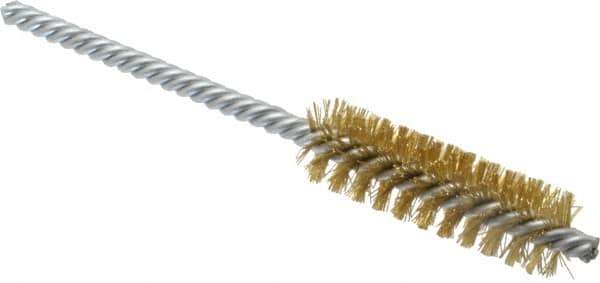 Weiler - 5/8" Diam Helical Brass Tube Brush - Double Spiral, 0.008" Filament Diam, 2" Brush Length, 5-1/2" OAL, 7/32" Diam Shank - Industrial Tool & Supply