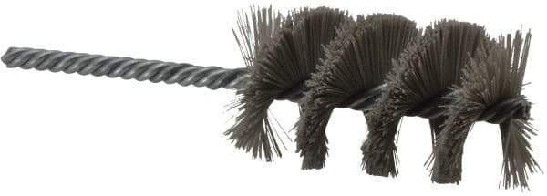 Weiler - 1-1/2" Diam Helical Nylon Tube Brush - Single Spiral, 0.012" Filament Diam, 2-1/2" Brush Length, 5-1/2" OAL, 1/4" Diam Shank - Industrial Tool & Supply