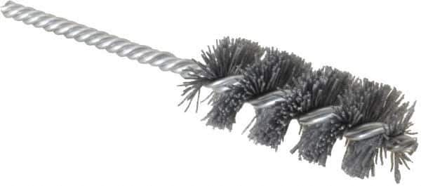 Weiler - 1-1/8" Diam Helical Nylon Tube Brush - Single Spiral, 0.022" Filament Diam, 2-1/2" Brush Length, 5-1/2" OAL, 1/4" Diam Shank - Industrial Tool & Supply