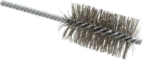 Weiler - 1-1/2" Diam Helical Stainless Steel Tube Brush - Double Spiral, 0.014" Filament Diam, 2-1/2" Brush Length, 5-1/2" OAL, 1/4" Diam Shank - Industrial Tool & Supply