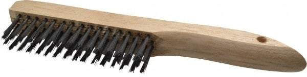 Weiler - 4 Rows x 16 Columns Shoe Handle Steel Scratch Brush - 5" Brush Length, 10" OAL, 1" Trim Length, Wood Shoe Handle - Industrial Tool & Supply