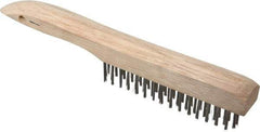 Weiler - 4 Rows x 16 Columns Shoe Handle Stainless Steel Scratch Brush - 5" Brush Length, 10" OAL, 1" Trim Length, Wood Shoe Handle - Industrial Tool & Supply