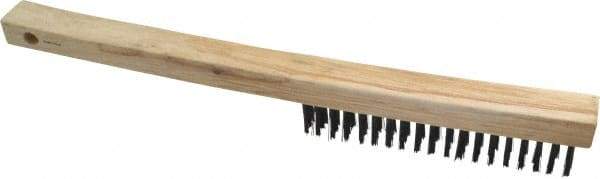 Weiler - 3 Rows x 19 Columns Curved Handle Steel Scratch Brush - 6" Brush Length, 13-1/2" OAL, 1" Trim Length, Wood Curved Handle - Industrial Tool & Supply