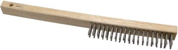 Weiler - 3 Rows x 19 Columns Curved Handle Stainless Steel Scratch Brush - 6" Brush Length, 13-1/2" OAL, 1" Trim Length, Wood Curved Handle - Industrial Tool & Supply
