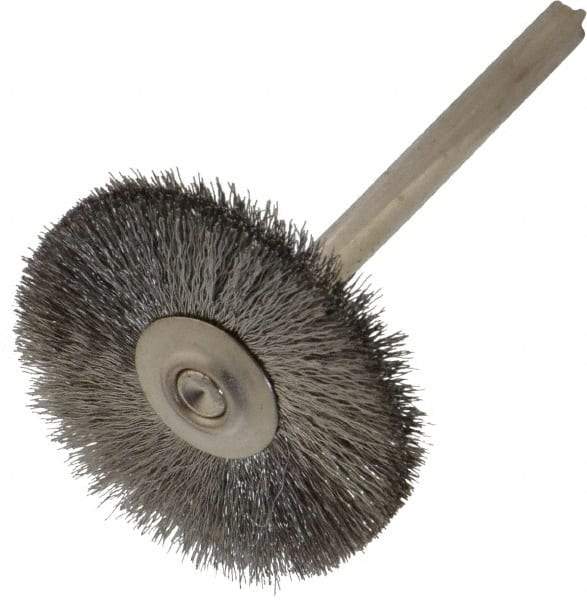 Weiler - 1" OD, 1/8" Shank Diam, Crimped Stainless Steel Wheel Brush - 5/16" Trim Length, 0.003" Filament Diam, 37,000 RPM - Industrial Tool & Supply