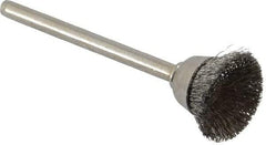 Weiler - 5/8" Diam, 1/8" Shank Crimped Wire Stainless Steel Cup Brush - 0.005" Filament Diam, 1/4" Trim Length, 37,000 Max RPM - Industrial Tool & Supply