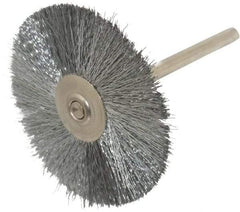 Weiler - 1-1/2" OD, 1/8" Shank Diam, Crimped Steel Wheel Brush - 1/2" Trim Length, 0.005" Filament Diam, 25,000 RPM - Industrial Tool & Supply