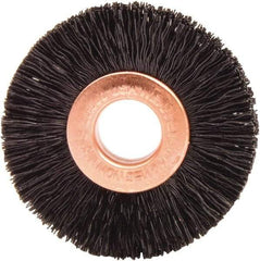 Weiler - 1-1/2" OD, 3/8" Arbor Hole, Nylon Wheel Brush - 1/4" Face Width, 7/16" Trim Length, 0.01" Filament Diam, 20,000 RPM - Industrial Tool & Supply