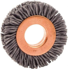 Weiler - 1-1/2" OD, 1/2" Arbor Hole, Nylon Wheel Brush - 3/8" Face Width, 1/4" Trim Length, 0.035" Filament Diam, 10,000 RPM - Industrial Tool & Supply