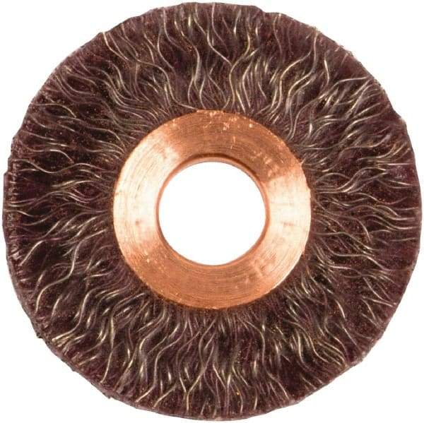Weiler - 2" OD, 1/2" Arbor Hole, Crimped Steel Wheel Brush - 1/4" Face Width, 1/2" Trim Length, 0.014" Filament Diam, 20,000 RPM - Industrial Tool & Supply
