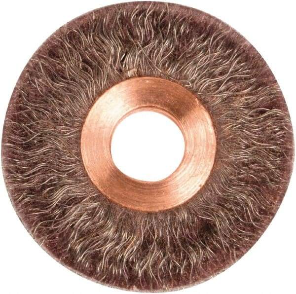 Weiler - 2" OD, 1/2" Arbor Hole, Crimped Steel Wheel Brush - 1/4" Face Width, 1/2" Trim Length, 0.0104" Filament Diam, 20,000 RPM - Industrial Tool & Supply