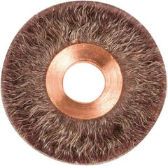 Weiler - 2" OD, 1/2" Arbor Hole, Crimped Steel Wheel Brush - 1/4" Face Width, 1/2" Trim Length, 0.0104" Filament Diam, 20,000 RPM - Industrial Tool & Supply