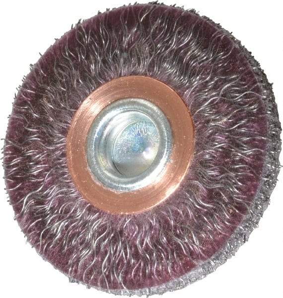 Weiler - 2" OD, 1/4" Shank Diam, Crimped Steel Wheel Brush - 1/4" Face Width, 1/2" Trim Length, 0.0118" Filament Diam, 20,000 RPM - Industrial Tool & Supply