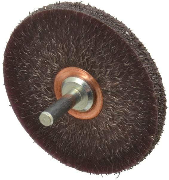 Weiler - 3" OD, 1/4" Shank Diam, Crimped Steel Wheel Brush - 1/4" Face Width, 1" Trim Length, 0.0118" Filament Diam, 20,000 RPM - Industrial Tool & Supply