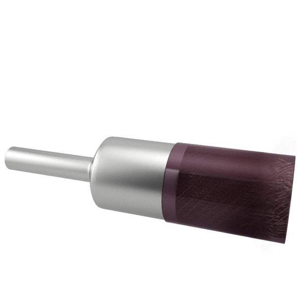 Weiler - 1/2" Brush Diam, Encapsulated, Crimped, End Brush - 1/4" Diam Shank, 18,000 Max RPM - Industrial Tool & Supply