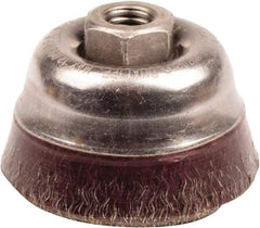 Weiler - 3-1/2" Diam, 5/8-11 Threaded Arbor, Steel Fill Cup Brush - 0.014 Wire Diam, 7/8" Trim Length, 12,000 Max RPM - Industrial Tool & Supply