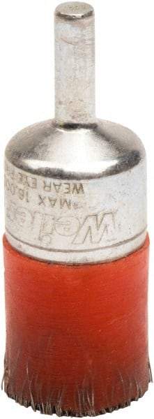 Weiler - 3/4" Brush Diam, Encapsulated, Crimped, End Brush - 1/4" Diam Shank, 16,000 Max RPM - Industrial Tool & Supply
