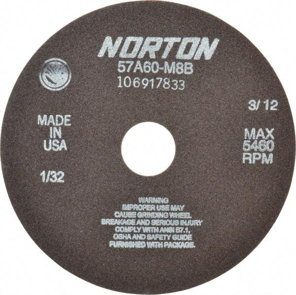 Norton - 7" 60 Grit Aluminum Oxide Cutoff Wheel - 1/32" Thick, 1-1/4" Arbor, 5,460 Max RPM, Use with Stationary Grinders - Industrial Tool & Supply