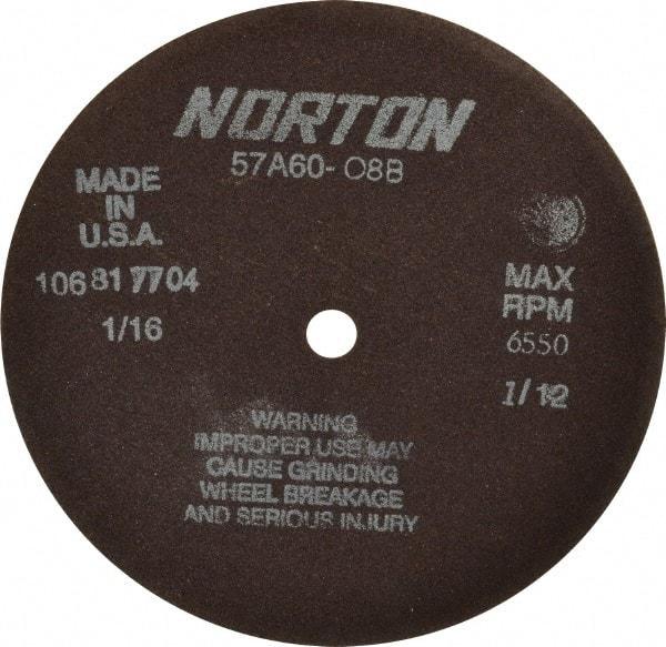 Norton - 7" 60 Grit Aluminum Oxide Cutoff Wheel - 1/16" Thick, 1/2" Arbor, 6,550 Max RPM, Use with Stationary Grinders - Industrial Tool & Supply