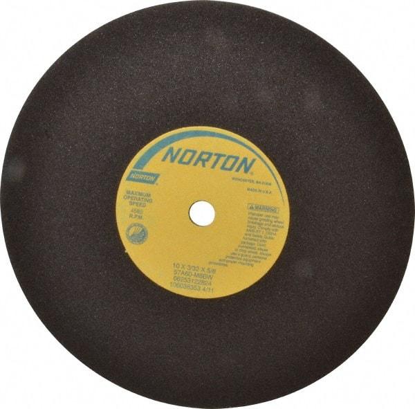 Norton - 10" 60 Grit Aluminum Oxide Cutoff Wheel - 3/32" Thick, 5/8" Arbor, 4,585 Max RPM, Use with Stationary Tools - Industrial Tool & Supply