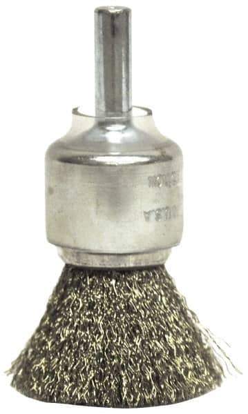 Weiler - 3/4" Brush Diam, Crimped, End Brush - 1/4" Diam Shank, 22,000 Max RPM - Industrial Tool & Supply