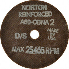 Norton - 3" 60 Grit Aluminum Oxide Cutoff Wheel - 0.06" Thick, 3/8" Arbor, 25,465 Max RPM, Use with Die Grinders - Industrial Tool & Supply