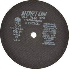 Norton - 8" 36 Grit Aluminum Oxide Cutoff Wheel - 1/8" Thick, 5/8" Arbor, 7,640 Max RPM, Use with Circular Saws - Industrial Tool & Supply