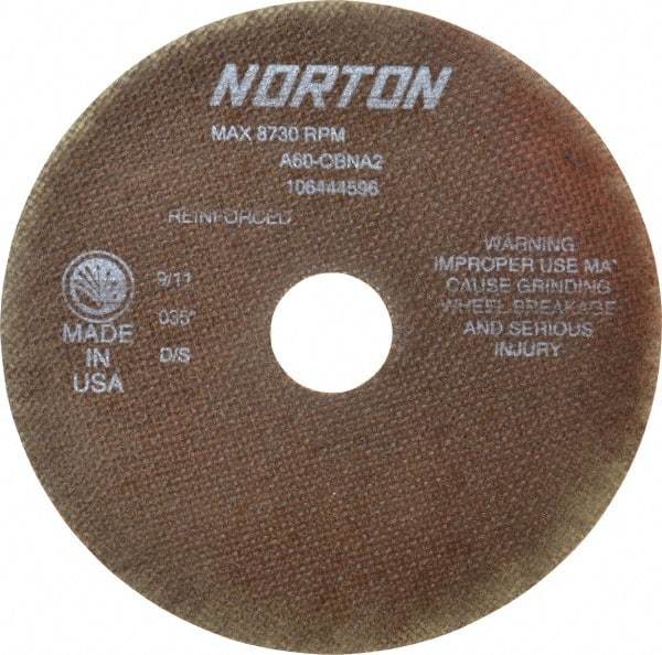 Norton - 7" 60 Grit Aluminum Oxide Cutoff Wheel - 0.035" Thick, 1-1/4" Arbor, 8,730 Max RPM, Use with Stationary Grinders - Industrial Tool & Supply