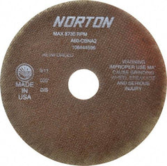 Norton - 7" 60 Grit Aluminum Oxide Cutoff Wheel - 0.035" Thick, 1-1/4" Arbor, 8,730 Max RPM, Use with Stationary Grinders - Industrial Tool & Supply