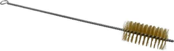 Schaefer Brush - 3" Long x 1-1/2" Diam Brass Long Handle Wire Tube Brush - Single Spiral, 15" OAL, 0.008" Wire Diam, 3/8" Shank Diam - Industrial Tool & Supply