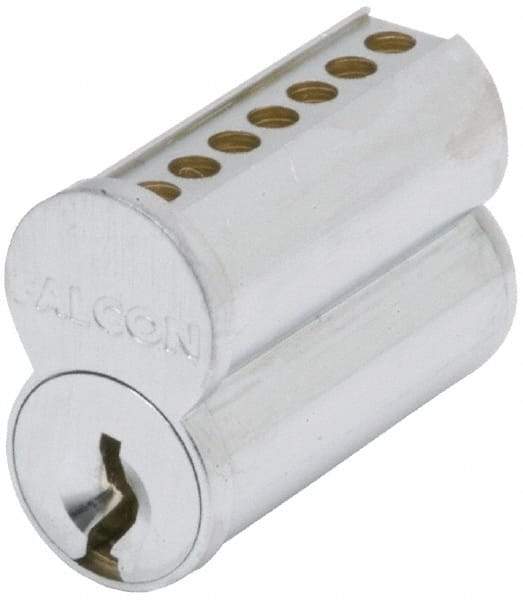Falcon - 7 Pins, Falcon A Keyway Keying, Small Format IC Cylinder - Satin Chrome Coated, Brass - Industrial Tool & Supply