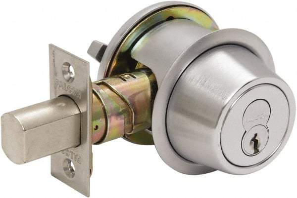 Falcon - Less Cylinder - SFIC Keying, Single Cylinder Deadbolt - Satin Chrome Coated, Steel - Industrial Tool & Supply