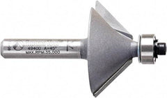 Amana Tool - 1-1/4" Cut Diam, 1/2" Length of Cut, 2 Flute Chamfer Edge Profile Router Bit - Carbide-Tipped, 1/4" Shank Diam, 2" OAL, Uncoated - Industrial Tool & Supply