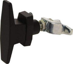 Made in USA - 3-1/16" Long x 3" Wide x 7/8" High, T-Handle Latch with O-Lock - Die Cast Zinc, with Black Powder Coat Finish - Industrial Tool & Supply