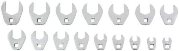 Proto - 16 Piece 3/8" Drive Open End Crowfoot Wrench Set - 9, 10, 11, 12, 13, 14, 15, 16, 17, 18, 19, 20, 21, 22, 23 & 24mm - Industrial Tool & Supply