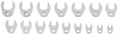 Proto - 16 Piece 3/8" Drive Open End Crowfoot Wrench Set - 9, 10, 11, 12, 13, 14, 15, 16, 17, 18, 19, 20, 21, 22, 23 & 24mm - Industrial Tool & Supply