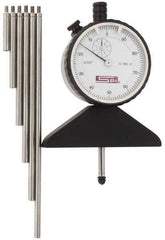 SPI - 0 to 22 Inch Range, Steel, White Dial Depth Gage - 0.001 Inch Graduation, 0.001 Inch Accuracy, 1 Inch Travel, 3.2 Inch Base Measuring Length - Industrial Tool & Supply