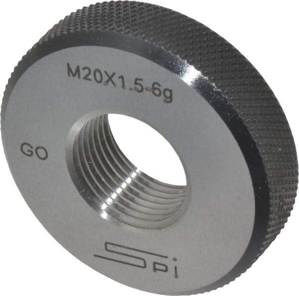 SPI - M20x1.5 Go Single Ring Thread Gage - Class 6G, Oil Hardened Nonshrinking Steel (OHNS), NPL Traceability Certification Included - Industrial Tool & Supply