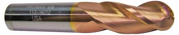 ProMax - 5/8" Diam, 1-1/4" LOC, 3 Flute Solid Carbide Ball End Mill - TiCN Finish, Single End, 3-1/2" OAL, 5/8" Shank Diam, Spiral Flute - Industrial Tool & Supply
