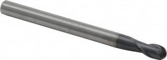 Ball End Mill: 0.125″ Dia, 0.188″ LOC, 2 Flute, Solid Carbide 1-1/2″ OAL, 1/8″ Shank Dia, 30 ° Helix, TiAlN Coated, Single End