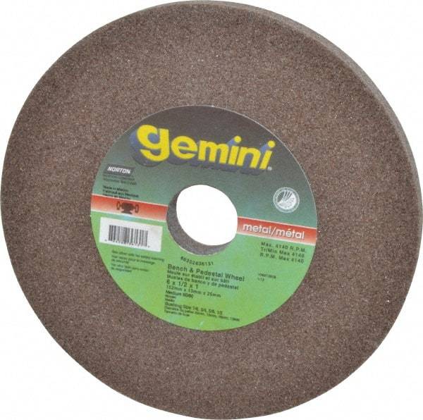 Norton - 60/80 Grit Aluminum Oxide Bench & Pedestal Grinding Wheel - 6" Diam x 1" Hole x 1/2" Thick, 6210 Max RPM, Medium Grade - Industrial Tool & Supply