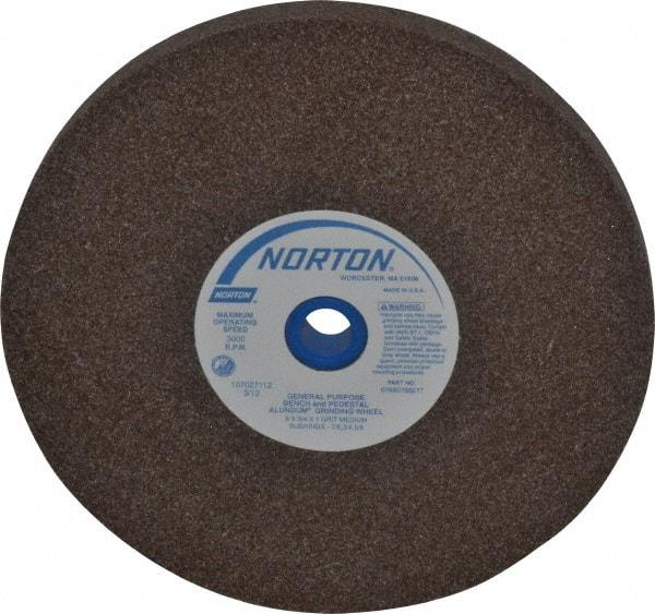Norton - 60/80 Grit Aluminum Oxide Bench & Pedestal Grinding Wheel - 8" Diam x 1" Hole x 3/4" Thick, 3600 Max RPM, Medium Grade - Industrial Tool & Supply