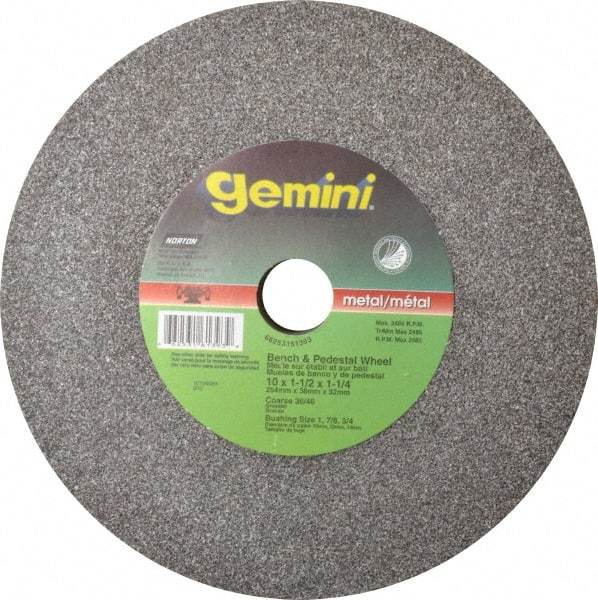 Norton - 36 Grit Aluminum Oxide Bench & Pedestal Grinding Wheel - 10" Diam x 1-1/4" Hole x 1-1/2" Thick, 2485 Max RPM, Very Coarse/Coarse Grade - Industrial Tool & Supply