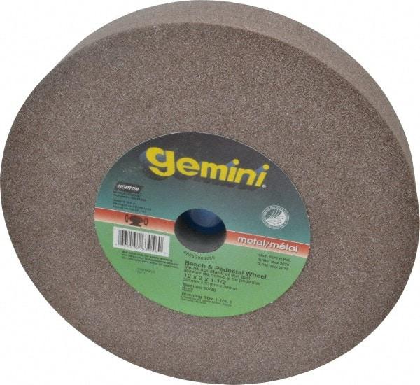 Norton - 60/80 Grit Aluminum Oxide Bench & Pedestal Grinding Wheel - 12" Diam x 1-1/2" Hole x 2" Thick, 2070 Max RPM, Medium Grade - Industrial Tool & Supply